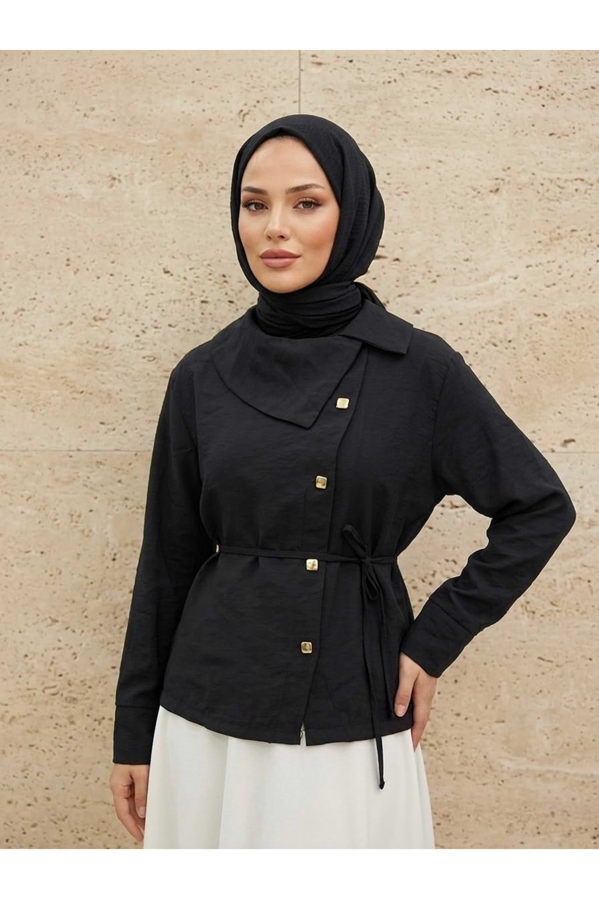 Çapraz Düğmeli Tunik-Siyah