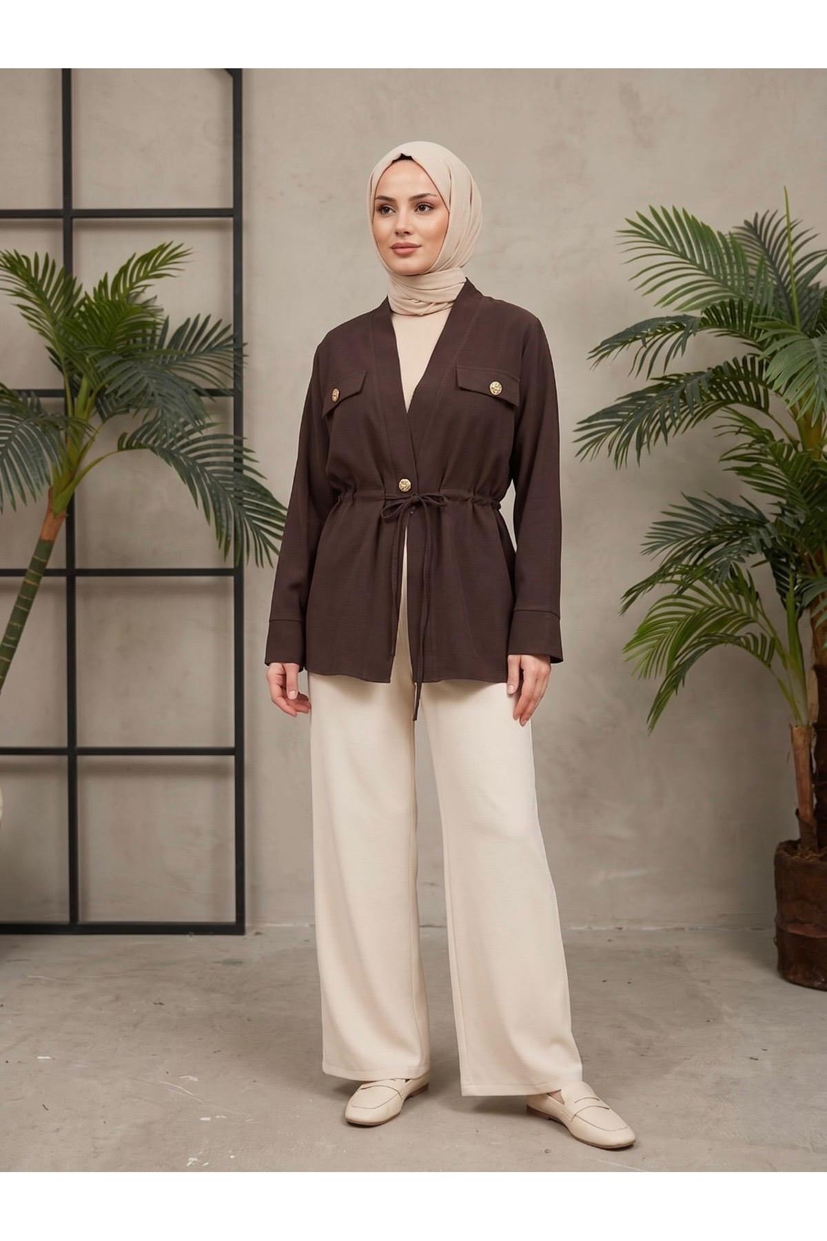 Çift Kapak Tünel Detay Ceket-Kahve