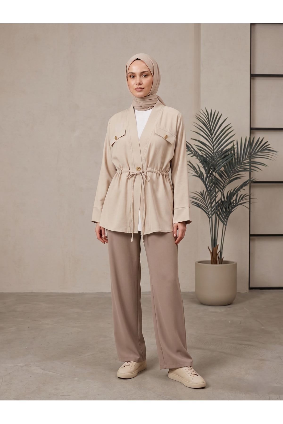 Çift Kapak Tünel Detay Ceket-Taş