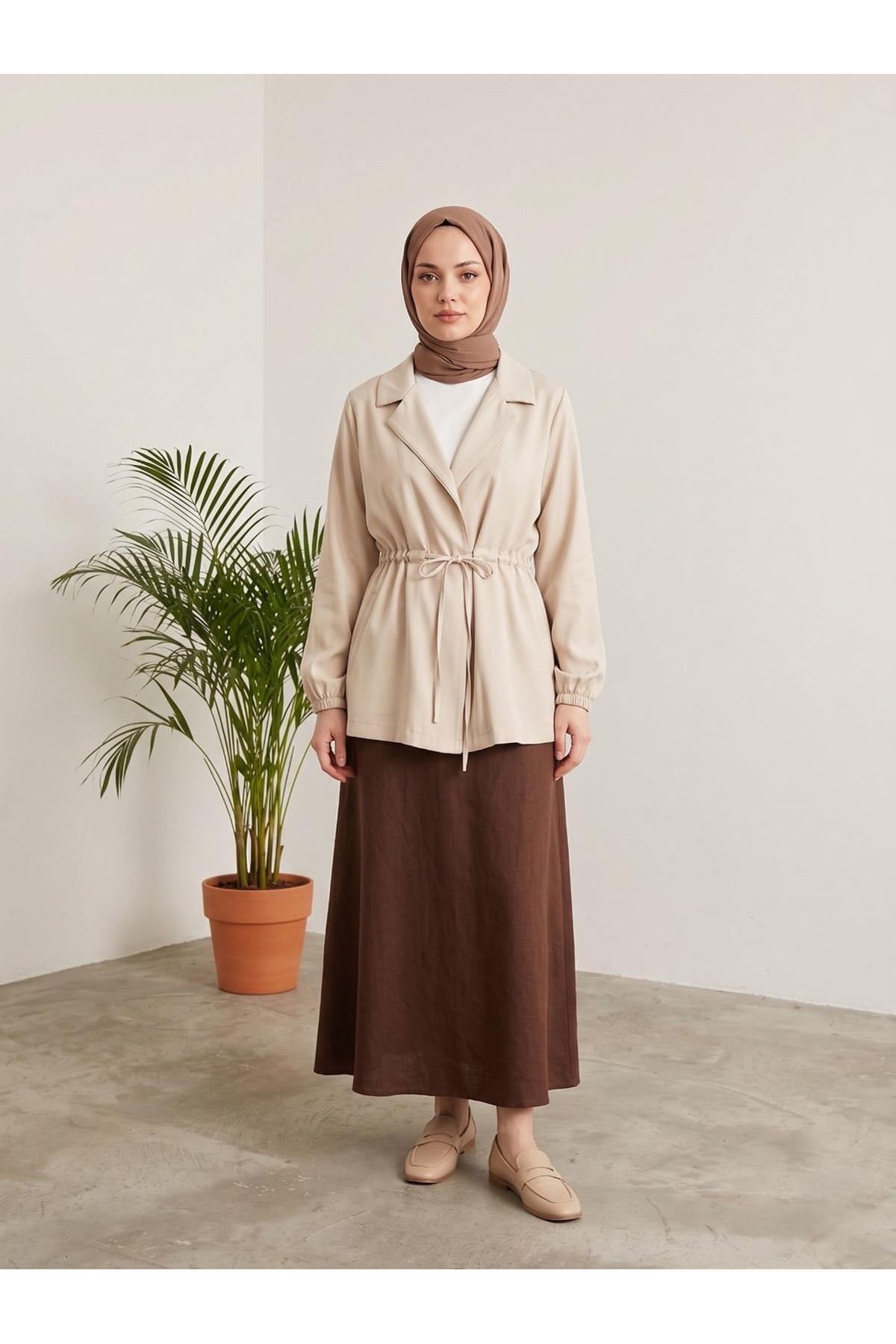 Beli Tünelli Kol Lastik Ceket-Taş