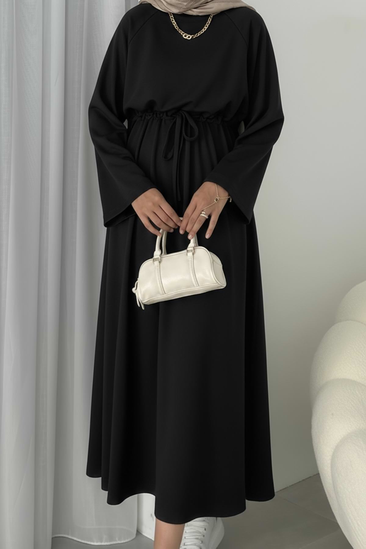 Beli Tünelli Elbise-Siyah