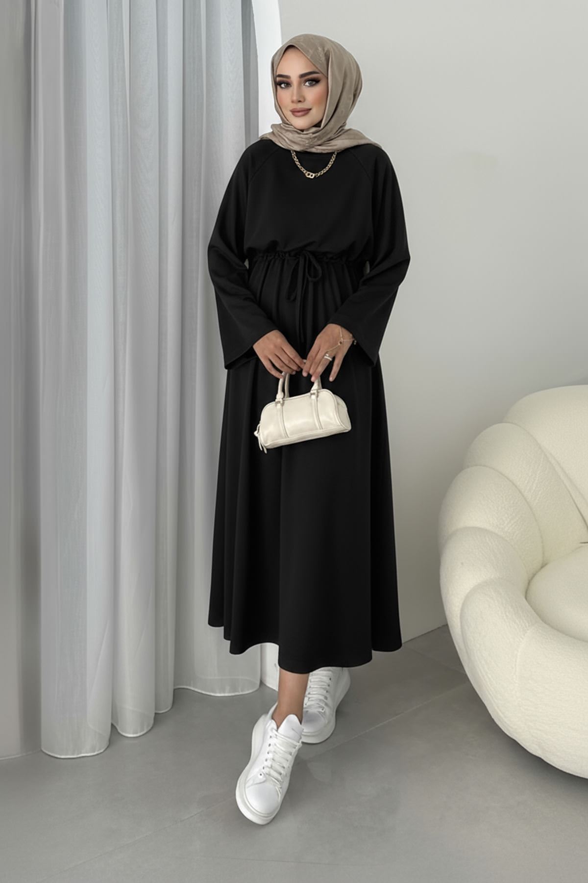 Beli Tünelli Elbise-Siyah