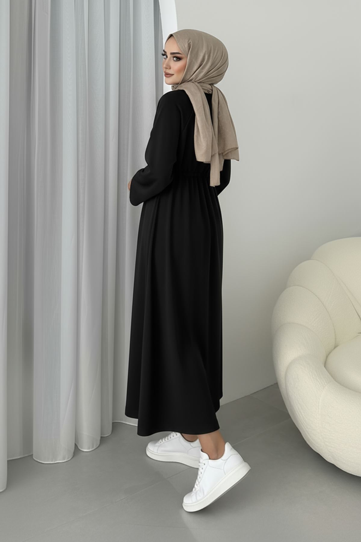 Beli Tünelli Elbise-Siyah