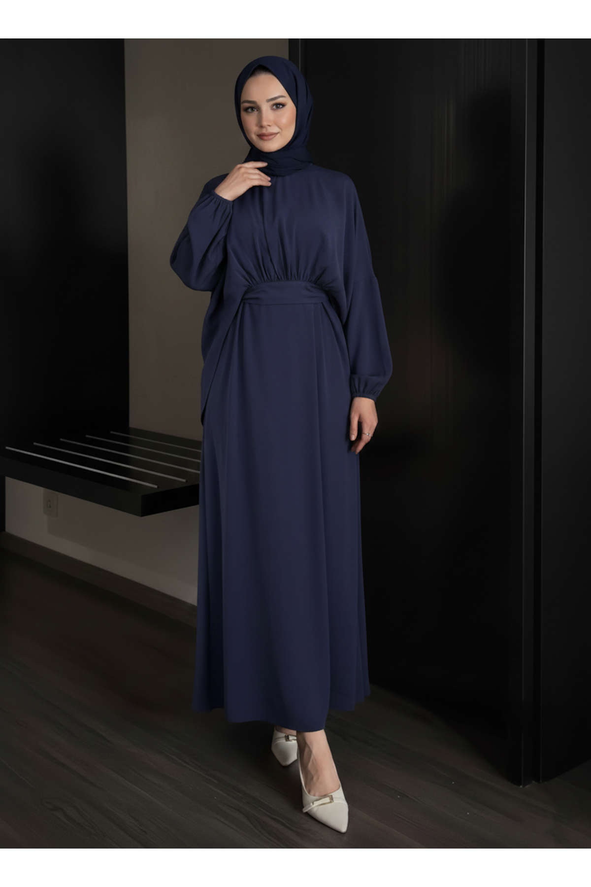 Bağlamalı İkili Elbise-Lacivert