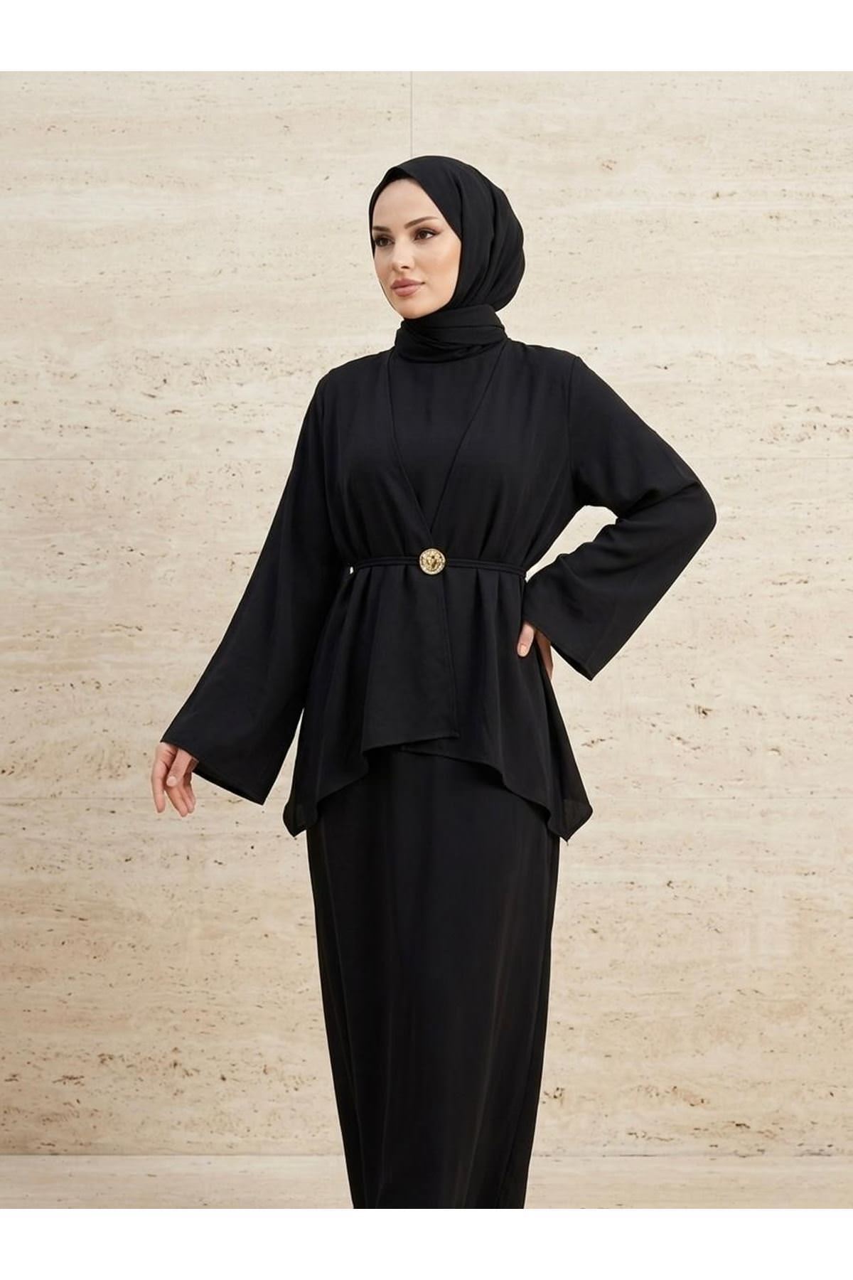 Aksesuar Detay İkili Elbise-Siyah