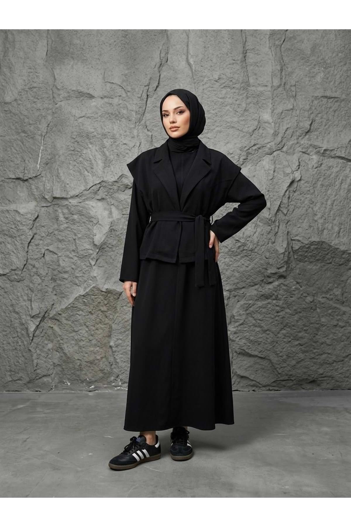 Yelekli İkili Elbise-Siyah