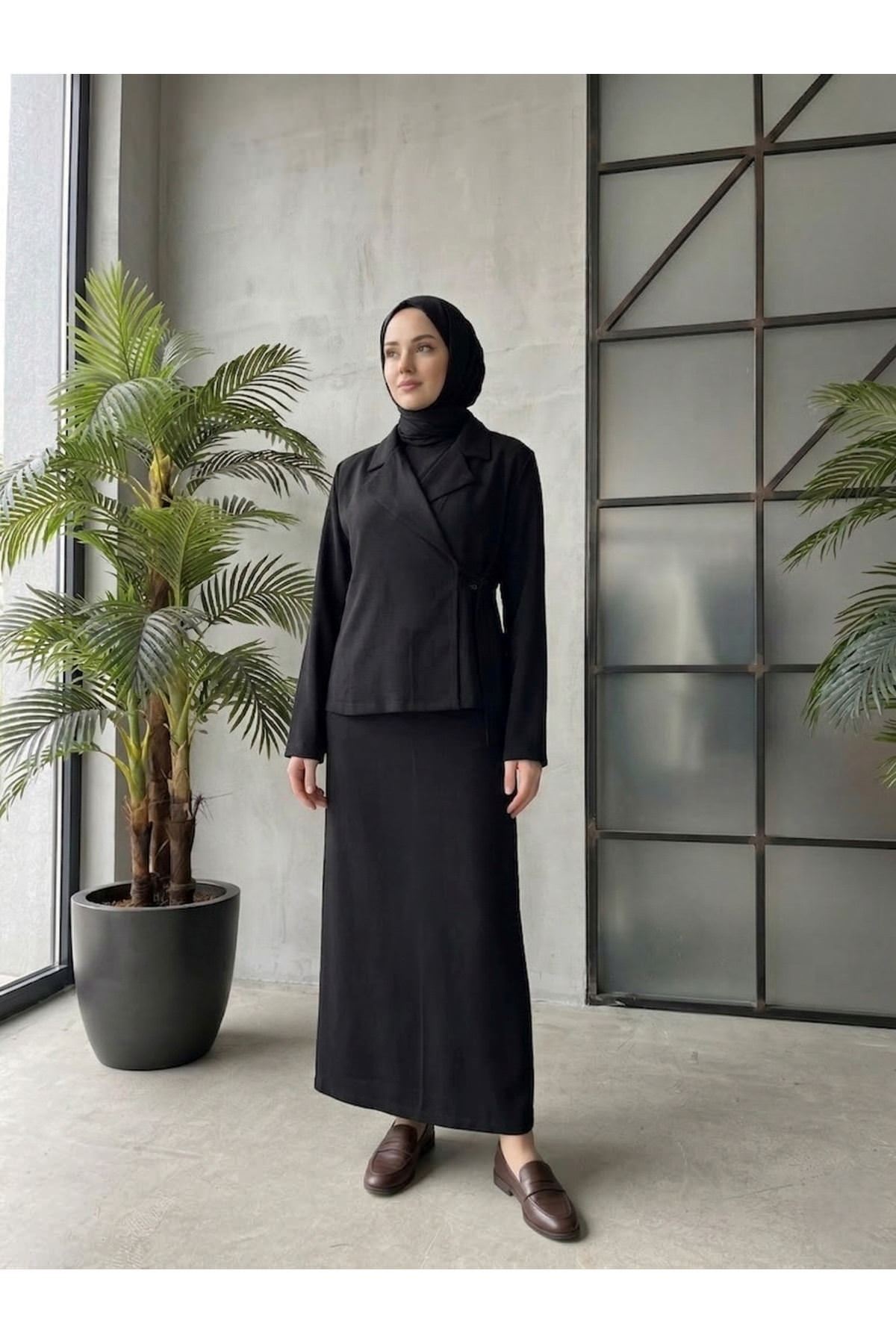 Ceketli İkili Elbise-Siyah