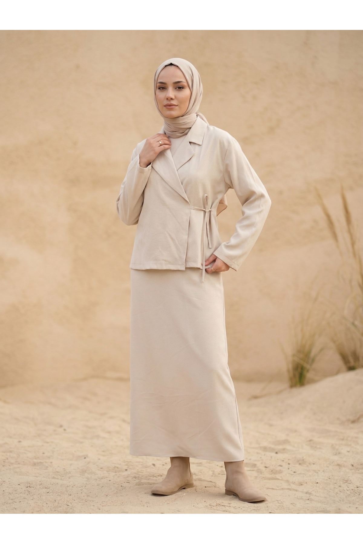 Ceketli İkili Elbise-Taş