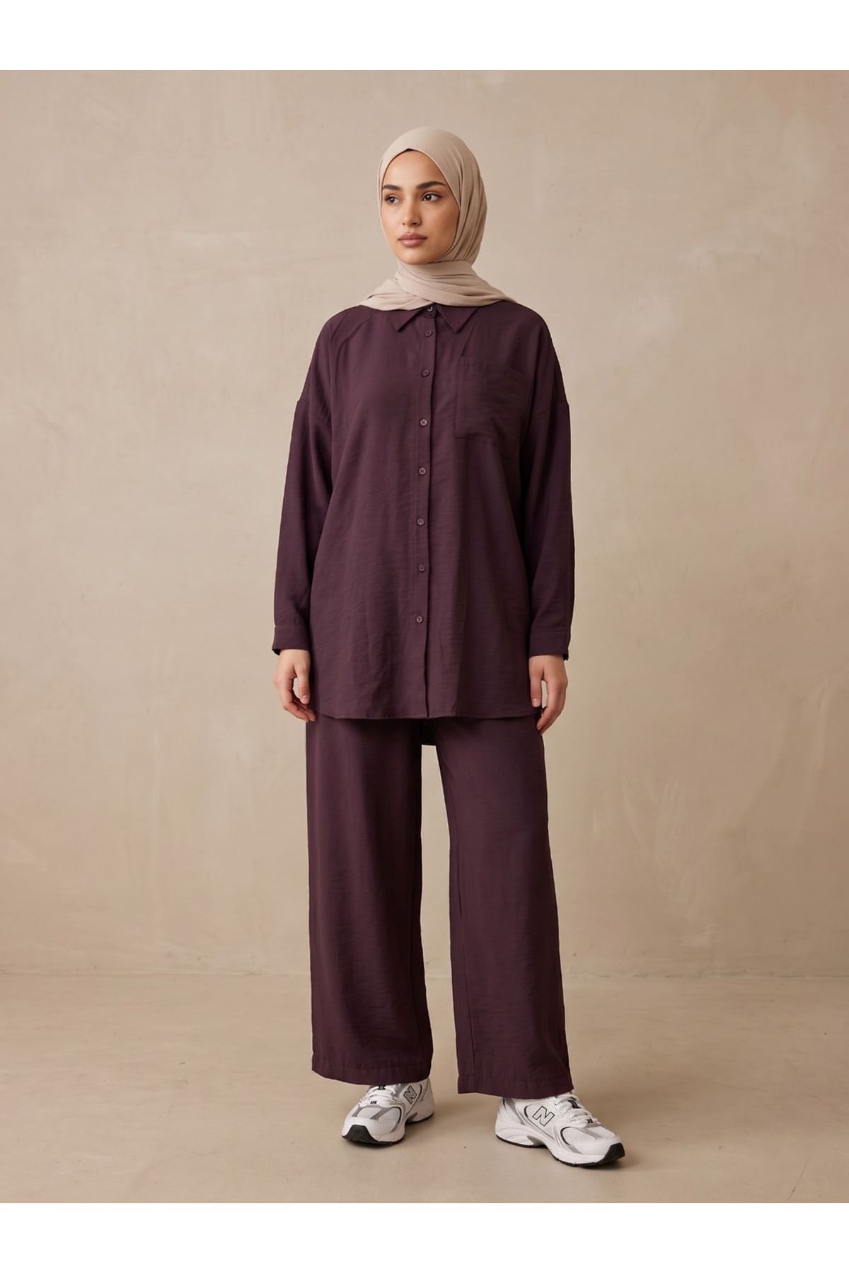 Cep Detay Pantolonlu Takım-Bordo