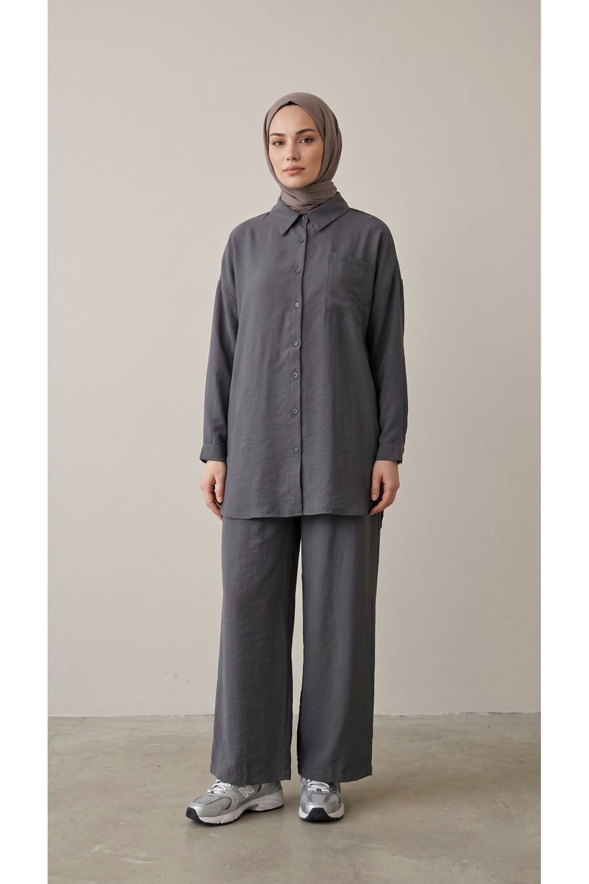 Cep Detay Pantolonlu Takım-Antrasit