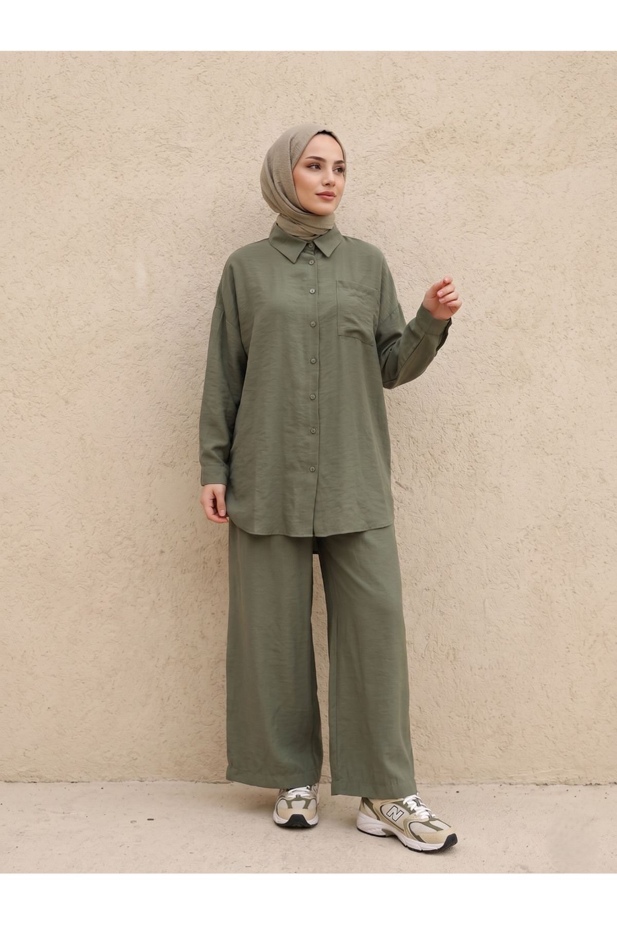 Cep Detay Pantolonlu Takım-Haki