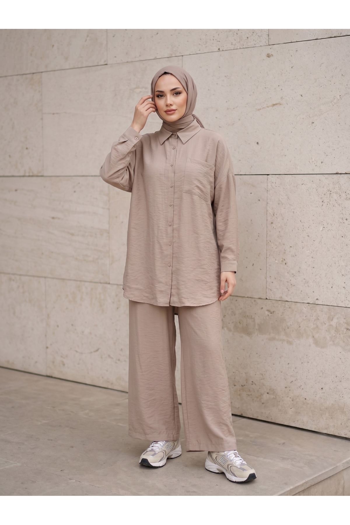 Cep Detay Pantolonlu Takım-Vizon