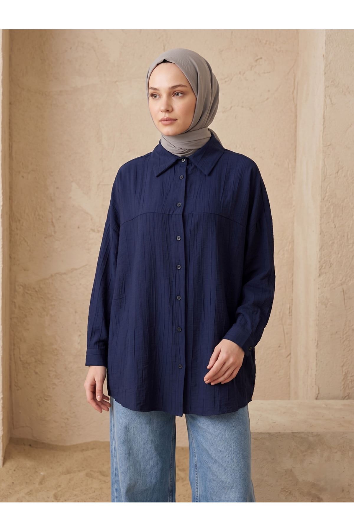 Ön Roba Detaylı Tunik-Lacivert