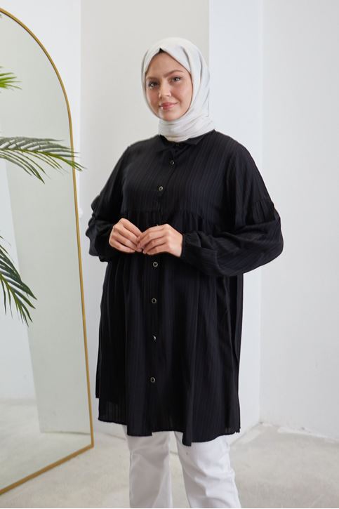 Roba Kol Büzgülü Tunik-Siyah
