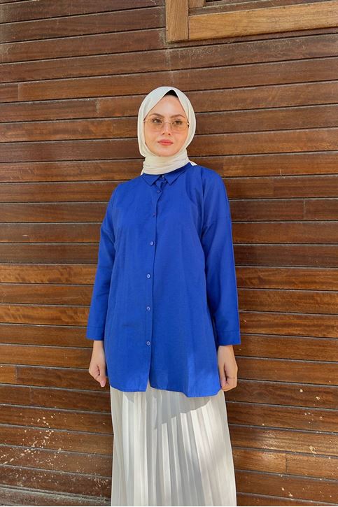 Düğmeli Poplin Gömlek-Saks