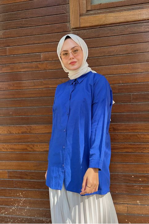 Düğmeli Poplin Gömlek-Saks