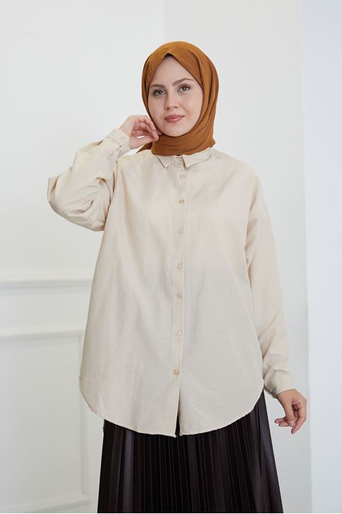 Düğmeli Poplin Gömlek-Taş