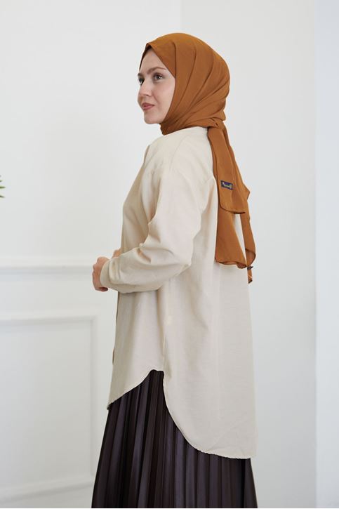 Düğmeli Poplin Gömlek-Taş