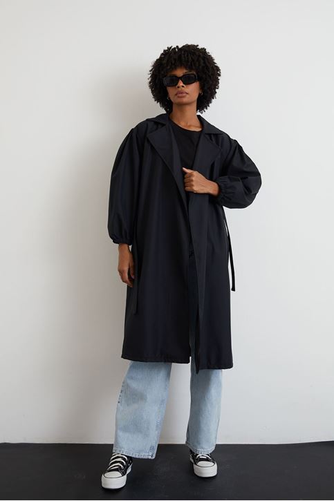 Kuşaklı Trençkot-Siyah