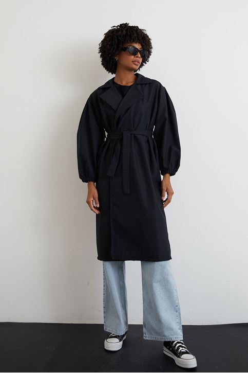 Kuşaklı Trençkot-Siyah