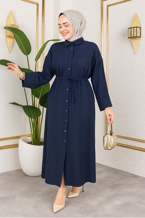 Pat Detay Elbise-Lacivert