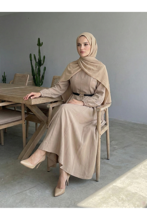 Parçalı Toka Detay Elbise-Vizon