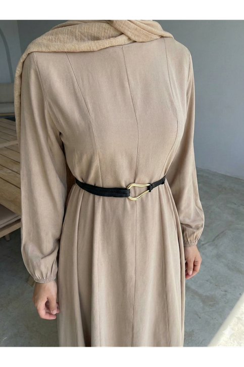 Parçalı Toka Detay Elbise-Vizon