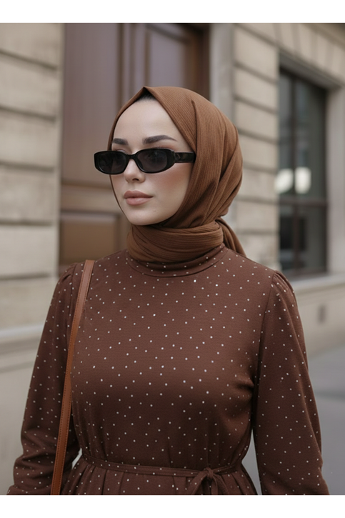 Taşlı Elbise-Kahve