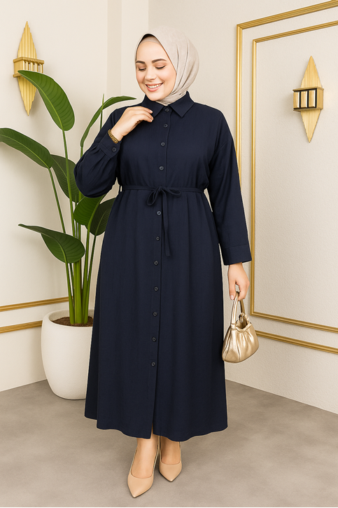 Pat Detay Elbise-Lacivert