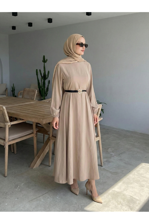 Parçalı Toka Detay Elbise-Vizon