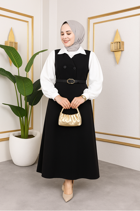 Düğme Detay Jile-Siyah