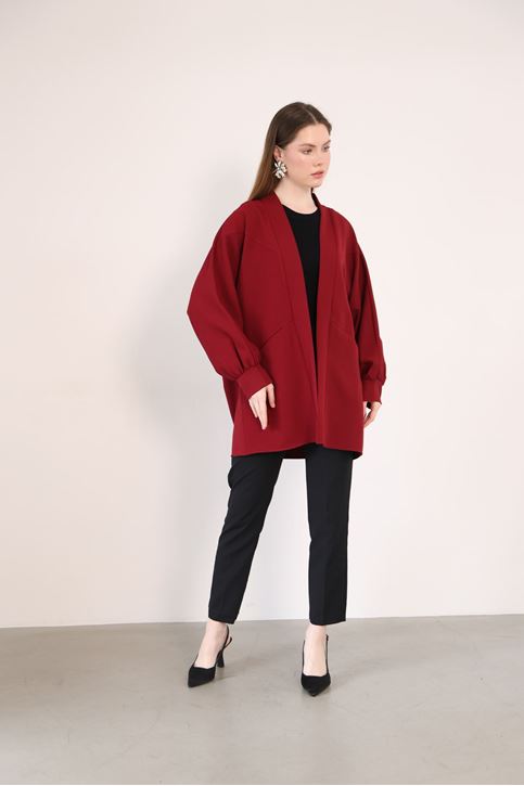 Cep Detay Atlas Hırka-Bordo