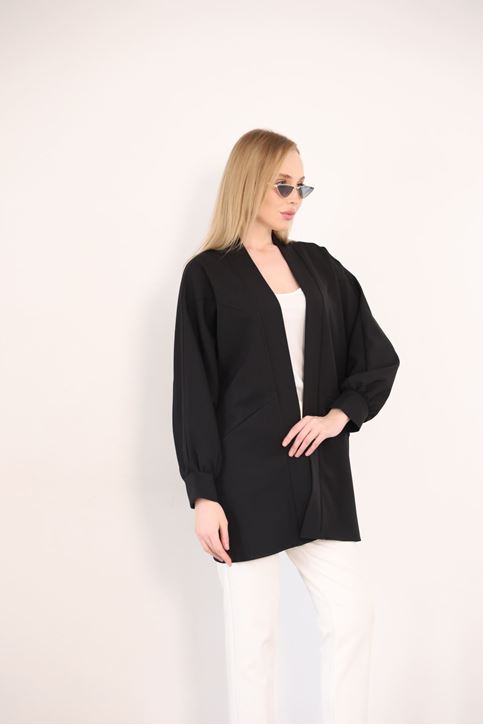 Cep Detay Atlas Hırka-Siyah