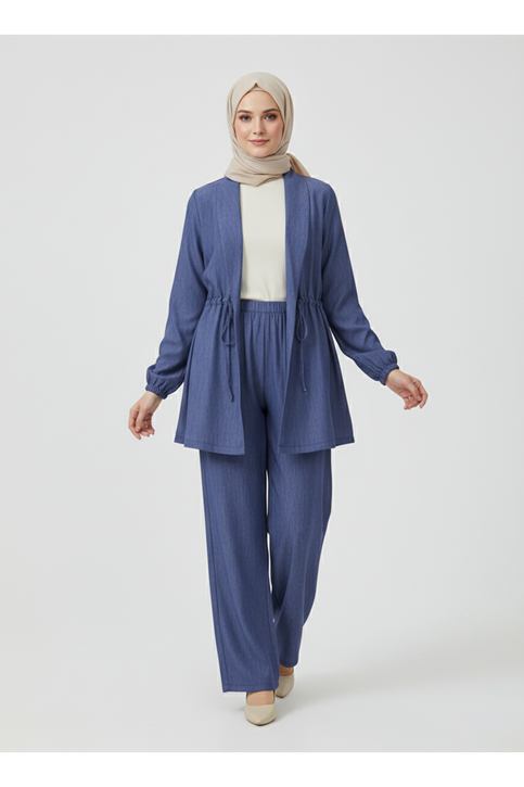 Kol Apolet Bel Tünel Pantolonlu Takım-Mavi