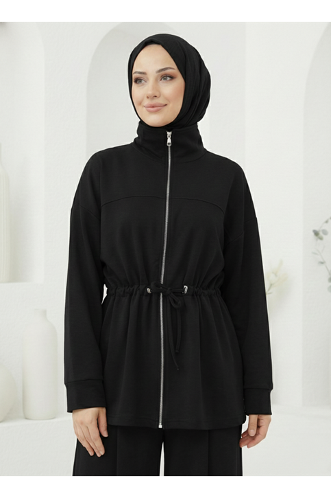 Beli Tünelli Pantolonlu Takım-Siyah