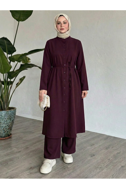 Hakim Yaka Uzun Pantolonlu Takım-Bordo