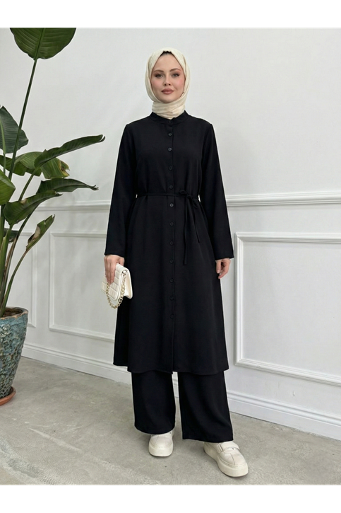 Hakim Yaka Uzun Pantolonlu Takım-Siyah