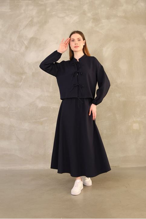 Üç Bağcıklı Etekli Takım-Lacivert