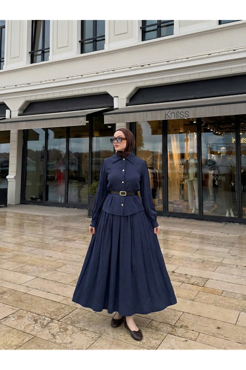 Ön Arka Pensli Etekli Takım-Lacivert