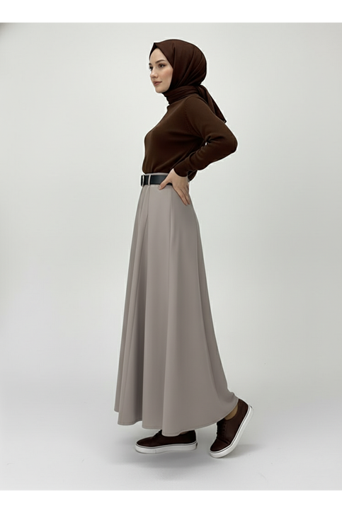 Kelebek Detaylı Etek-Vizon