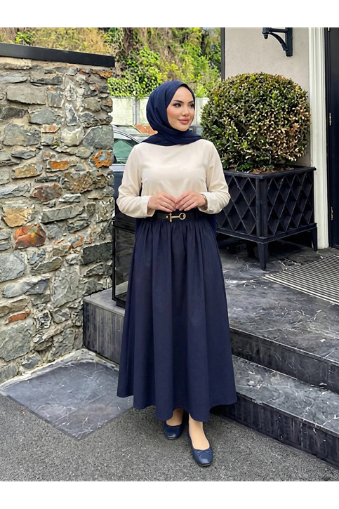 Kemer Detay Terikoton Etek-Lacivert