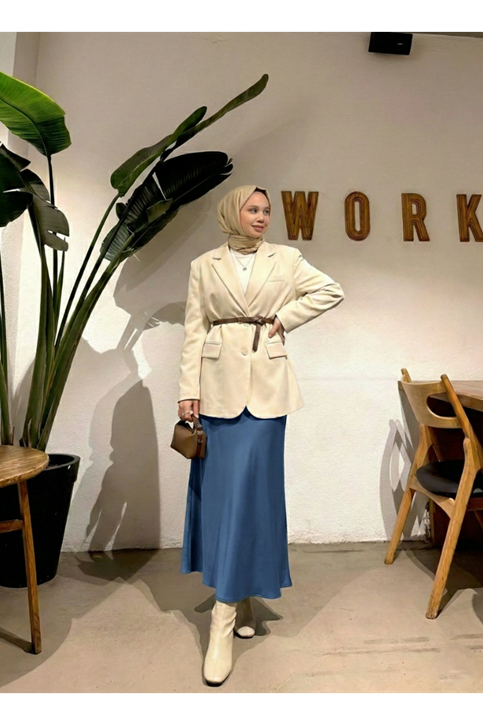 Fermuar Detay Saten Etek-Petrol Mavisi