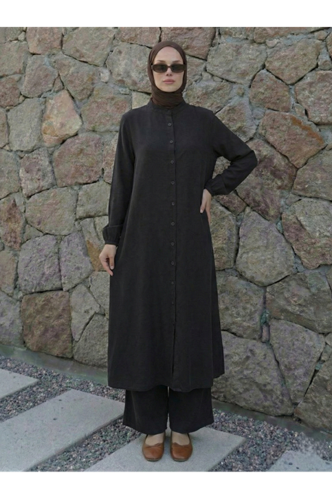 Hakim Yaka Uzun Pantolonlu Takım-Siyah