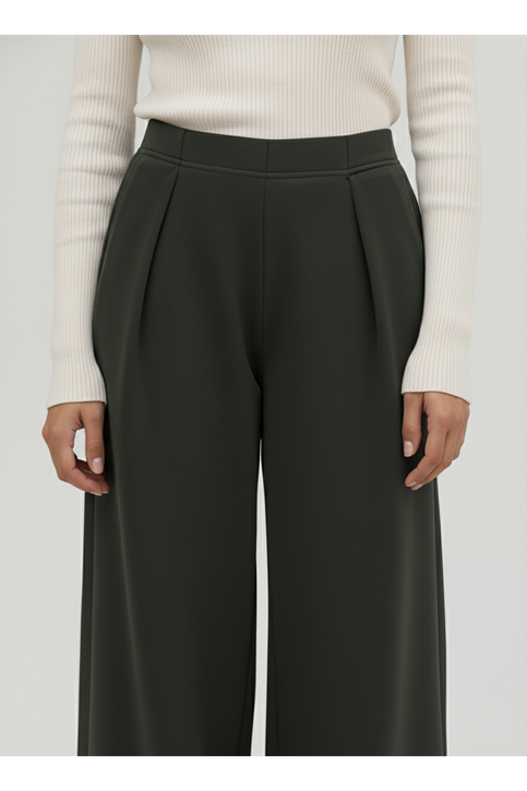 Pileli Bol  Pantolon-Haki