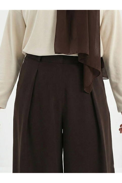 Geniş Pileli Pantolon-Kahve