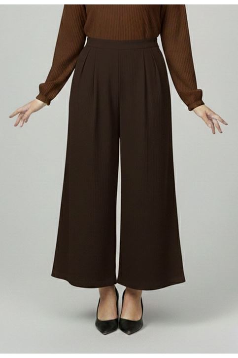 Cırt Bantlı Scuba Krep Pantolon-Kahve