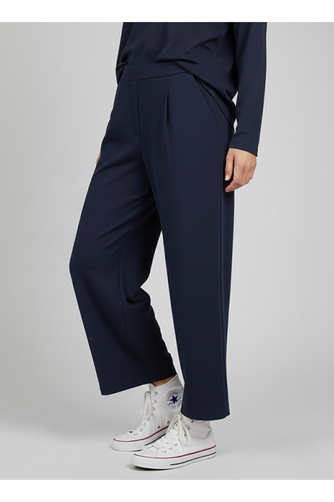 Cırt Bantlı Scuba Krep Pantolon-Lacivert
