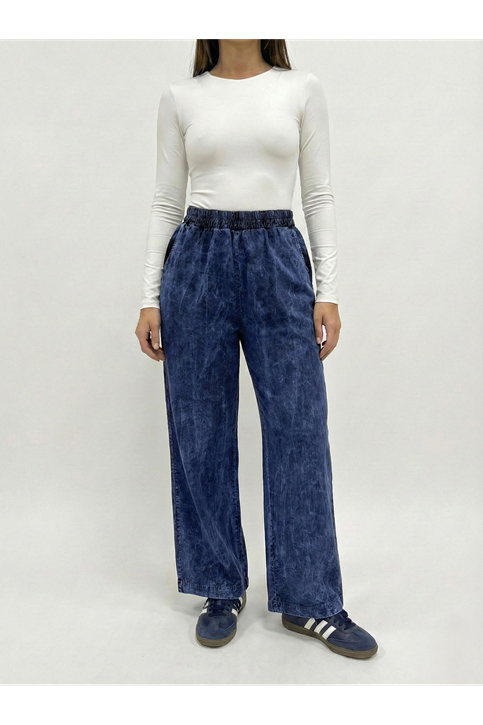 Cep Detay Lastikli Pantolon-Mavi