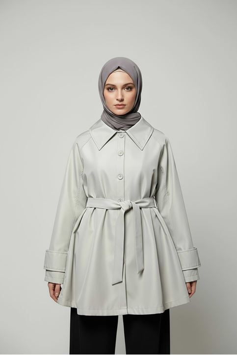 Kol Apolet Detay Kısa Trençkot-Bej