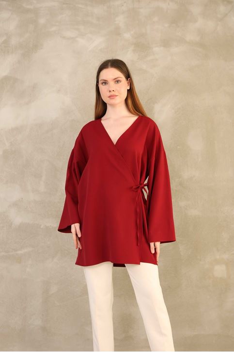 Yan Bağlamalı Atlas Tunik-Bordo